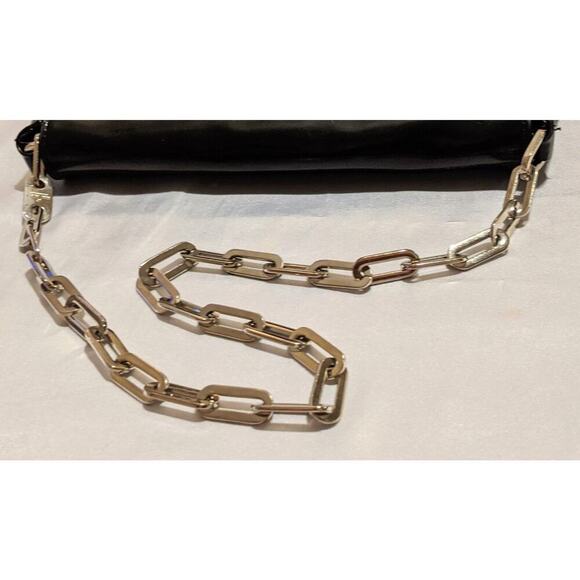 Nine West Black Vegan Patent Leather Convertible Shoulder Bag Clutch Chain Strap - Picture 6 of 15
